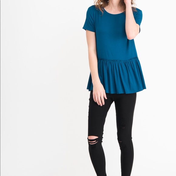 Agnes & Dora Tops - Agnes & Dora Relaxed Ruffle Tee-Teal **B177**